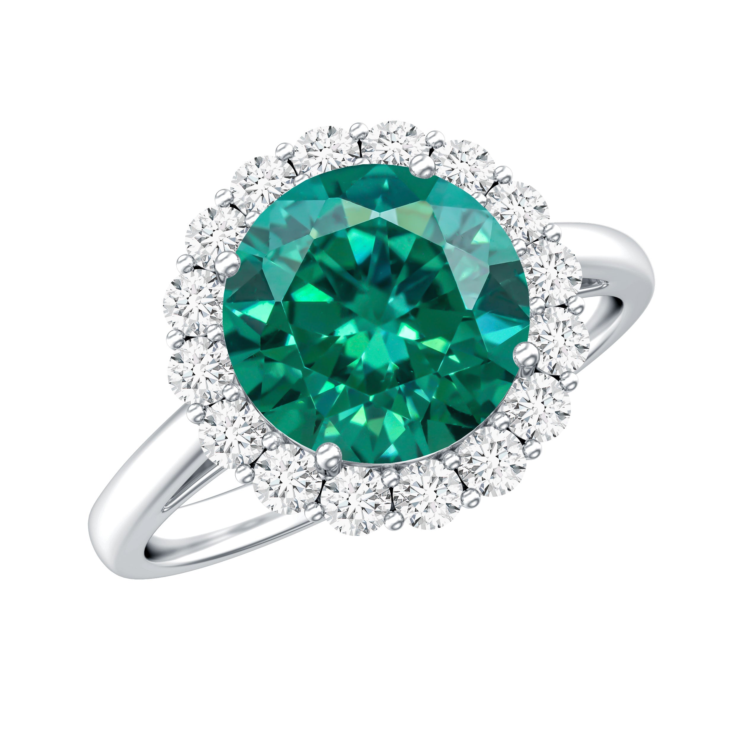 8 mm Lab Grown Emerald Classic Engagement Ring with Diamond Halo AAAA - Rosec Jewels