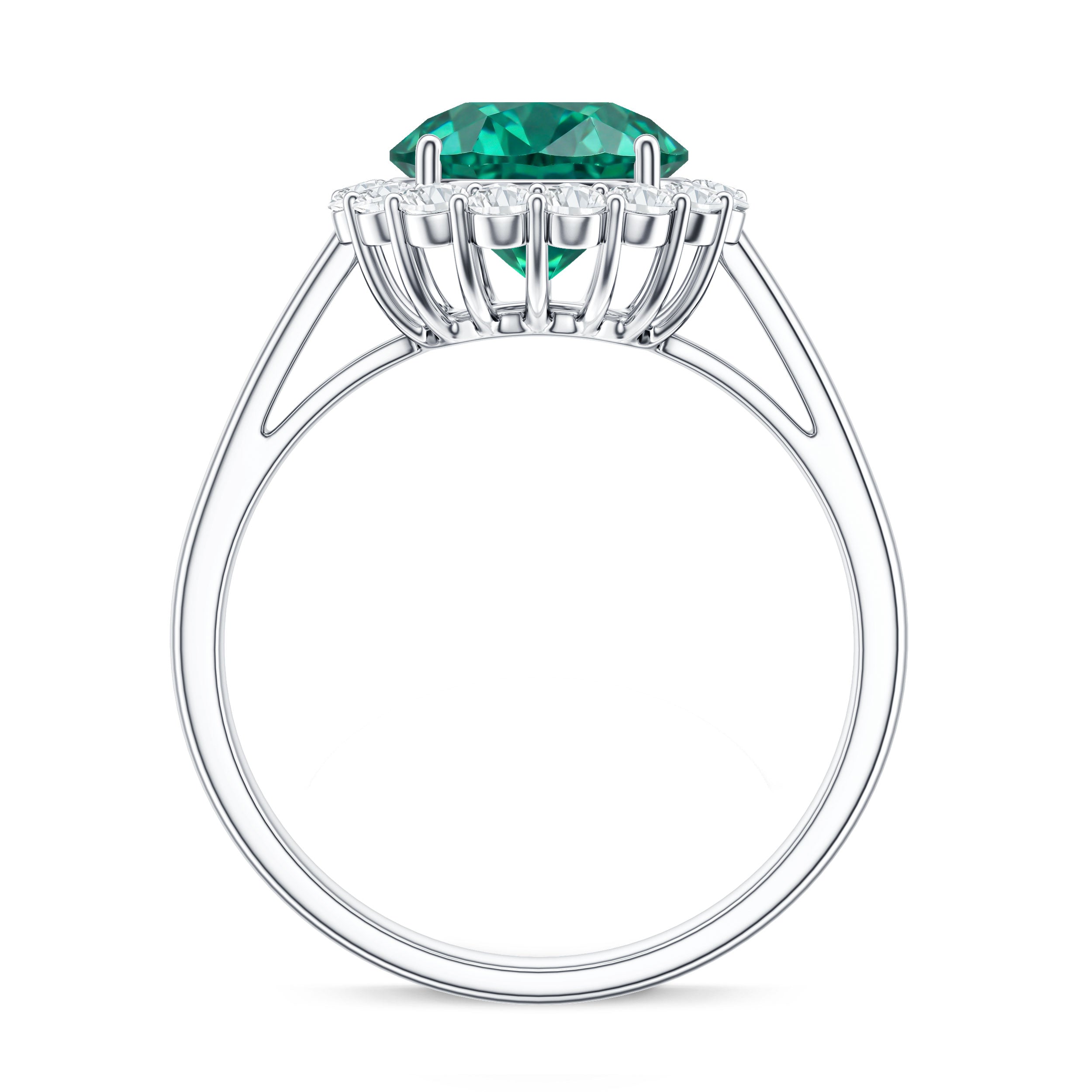 8 mm Lab Grown Emerald Classic Engagement Ring with Diamond Halo AAAA - Rosec Jewels