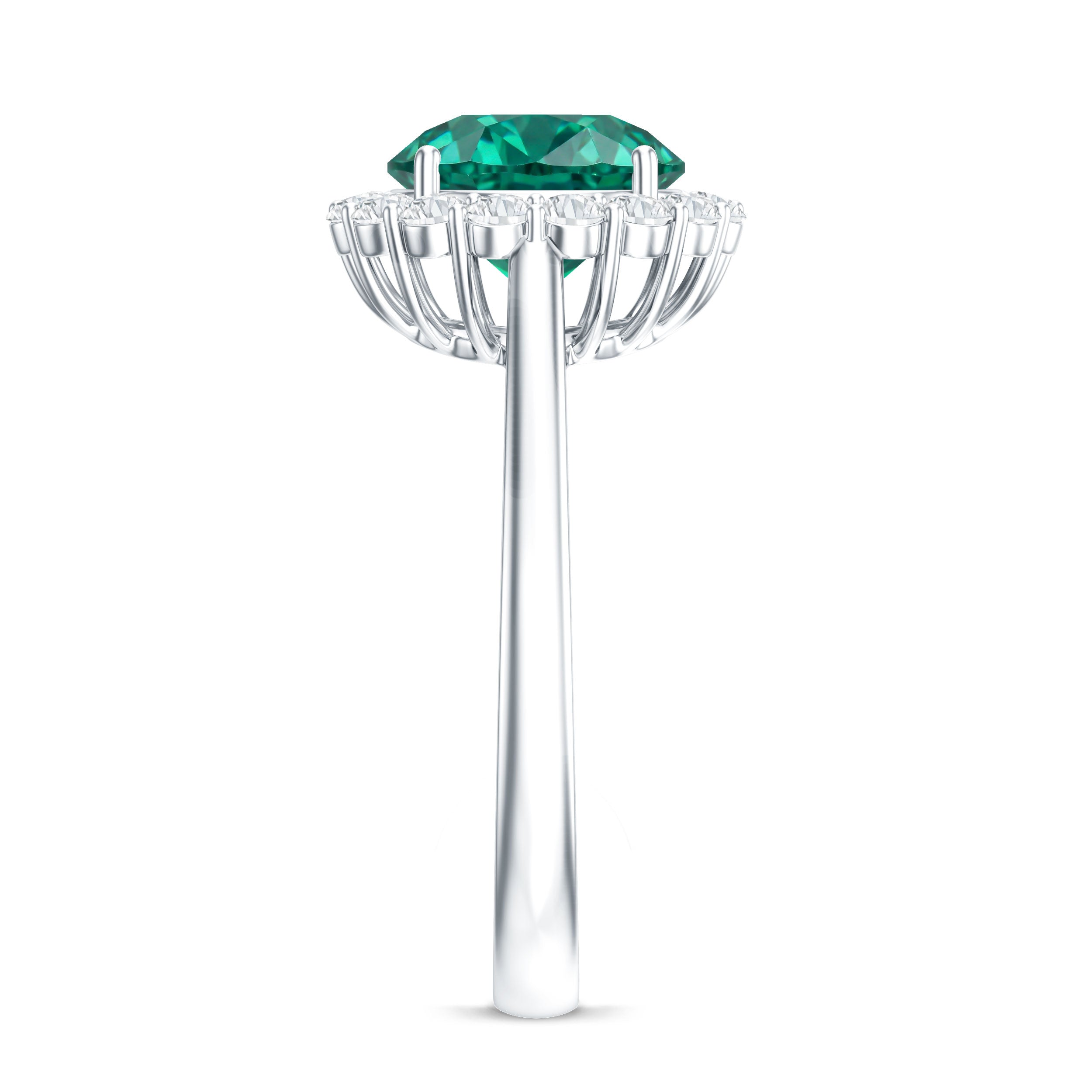 8 mm Lab Grown Emerald Classic Engagement Ring with Diamond Halo AAAA - Rosec Jewels