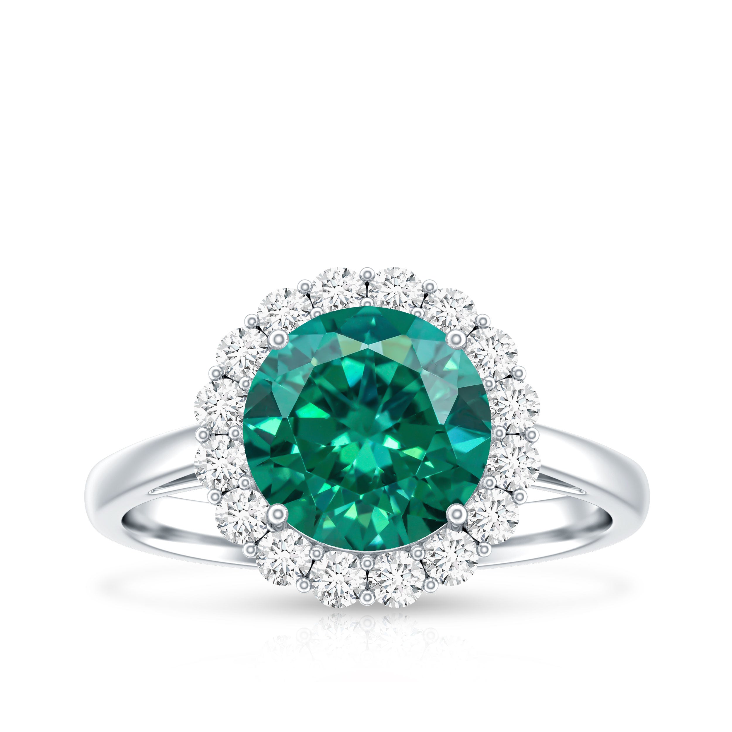 8 mm Lab Grown Emerald Classic Engagement Ring with Diamond Halo AAAA - Rosec Jewels