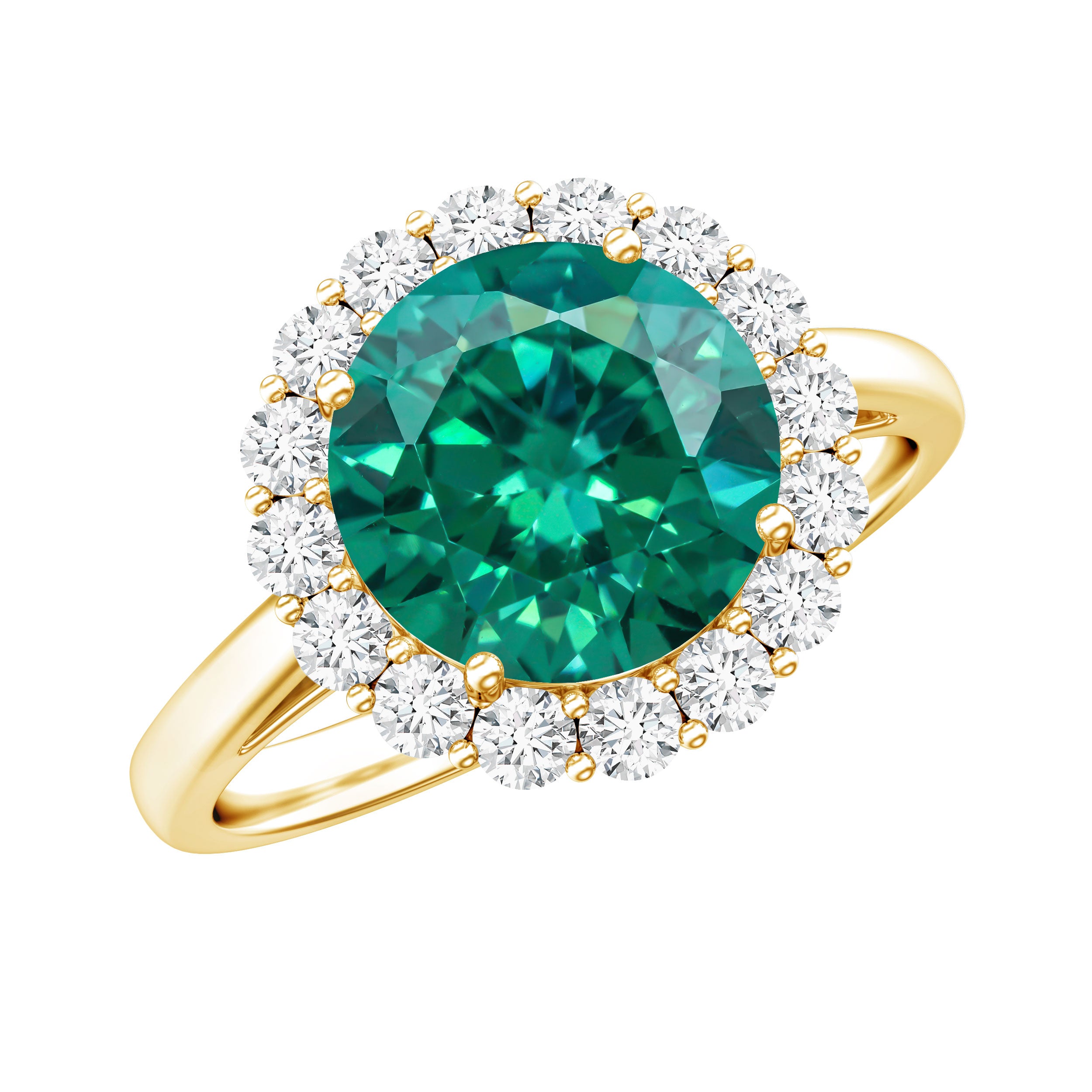 8 mm Lab Grown Emerald Classic Engagement Ring with Diamond Halo AAAA - Rosec Jewels