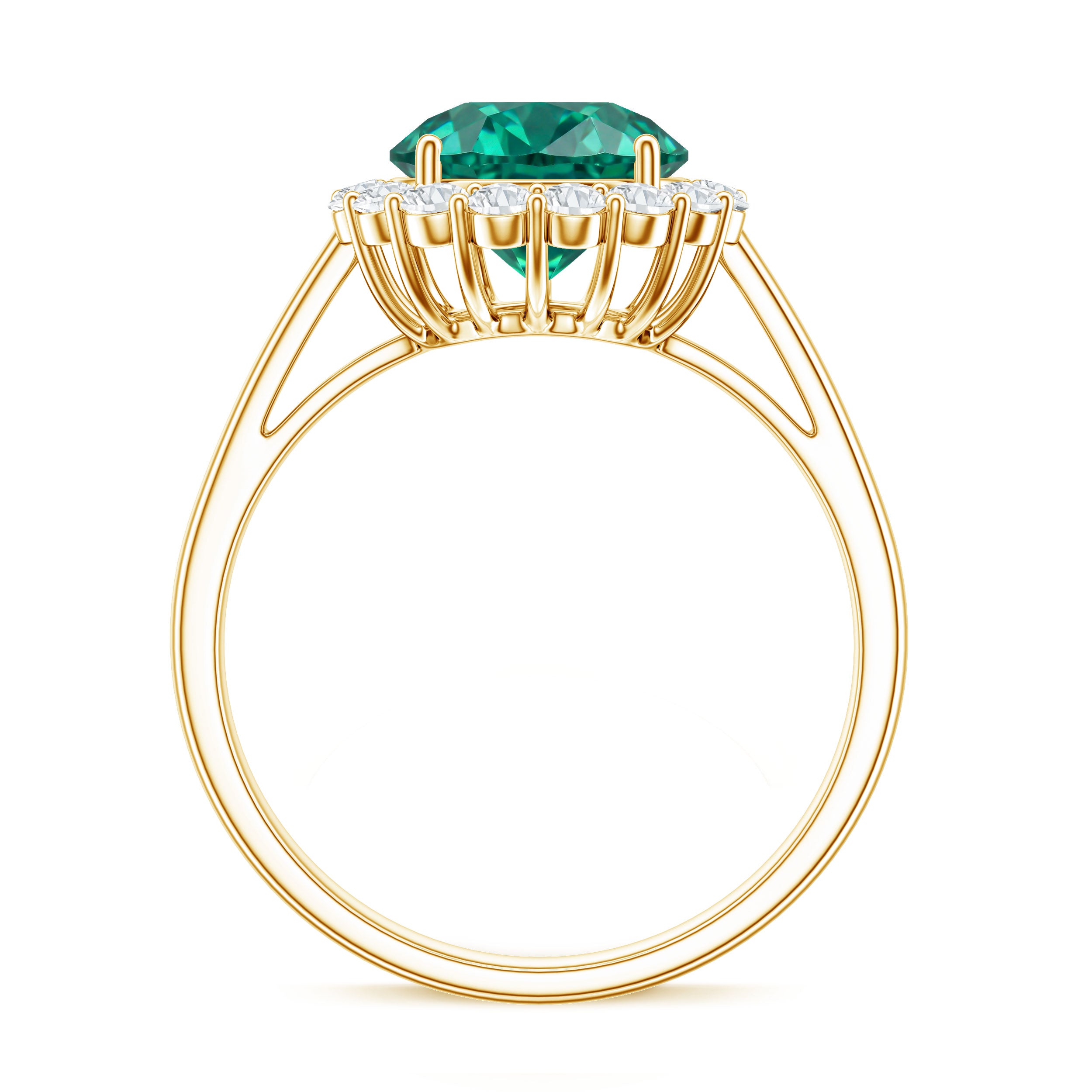 8 mm Lab Grown Emerald Classic Engagement Ring with Diamond Halo AAAA - Rosec Jewels