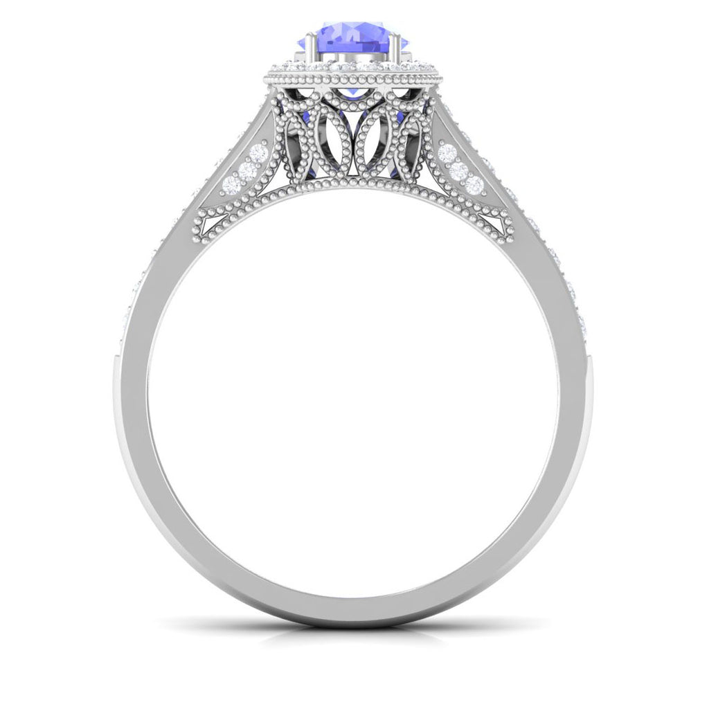 1 CT Tanzanite Classic Halo Engagement Ring with Diamond Tanzanite - ( AAA ) - Quality - Rosec Jewels