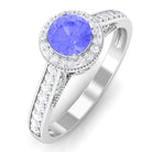 Rosec Jewels-Vintage Style Tanzanite Engagement Ring with Diamond Halo