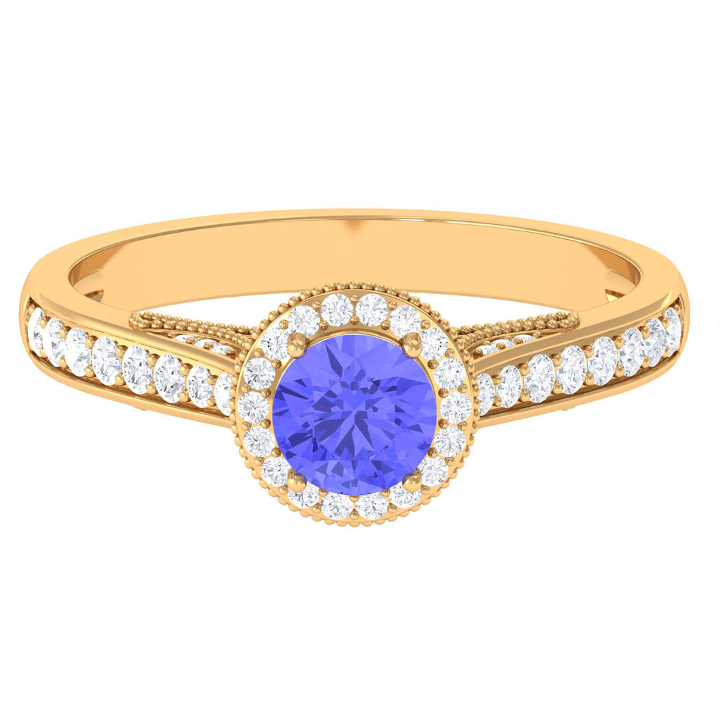 1 CT Tanzanite Classic Halo Engagement Ring with Diamond Tanzanite - ( AAA ) - Quality - Rosec Jewels