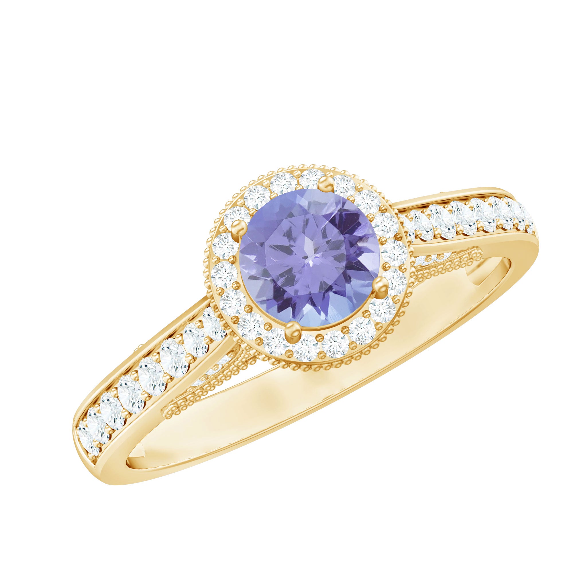 Rosec Jewels-Vintage Style Tanzanite Engagement Ring with Diamond Halo
