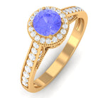 Rosec Jewels-Vintage Style Tanzanite Engagement Ring with Diamond Halo