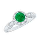 Rosec Jewels-Vintage Inspired Emerald Engagement Ring with Diamond