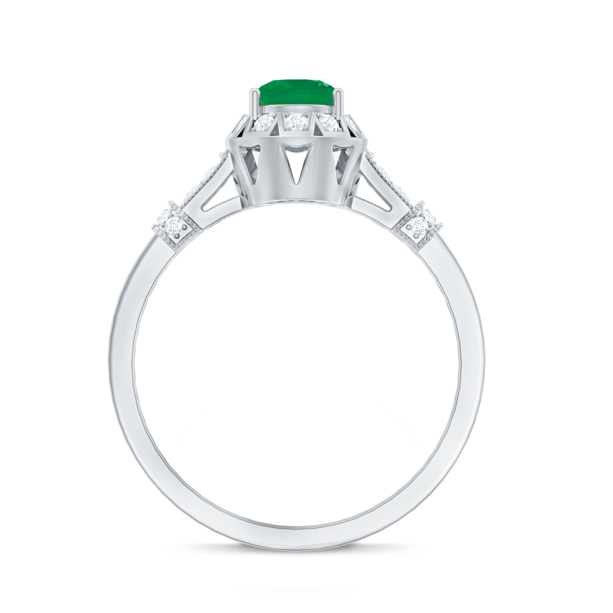 Rosec Jewels-Vintage Inspired Emerald Engagement Ring with Diamond
