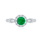 Rosec Jewels-Vintage Inspired Emerald Engagement Ring with Diamond