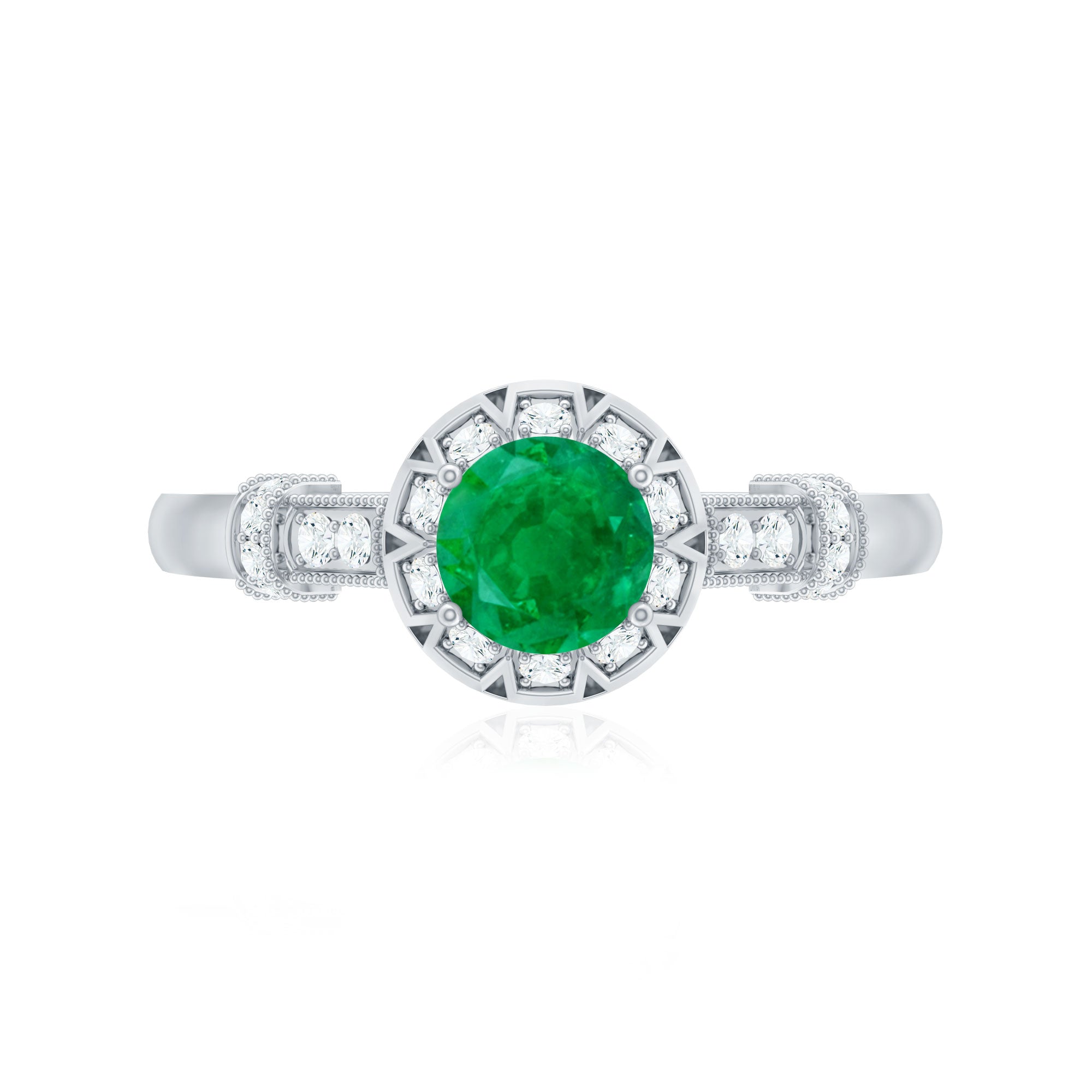 Rosec Jewels-Vintage Inspired Emerald Engagement Ring with Diamond