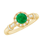 Rosec Jewels-Vintage Inspired Emerald Engagement Ring with Diamond