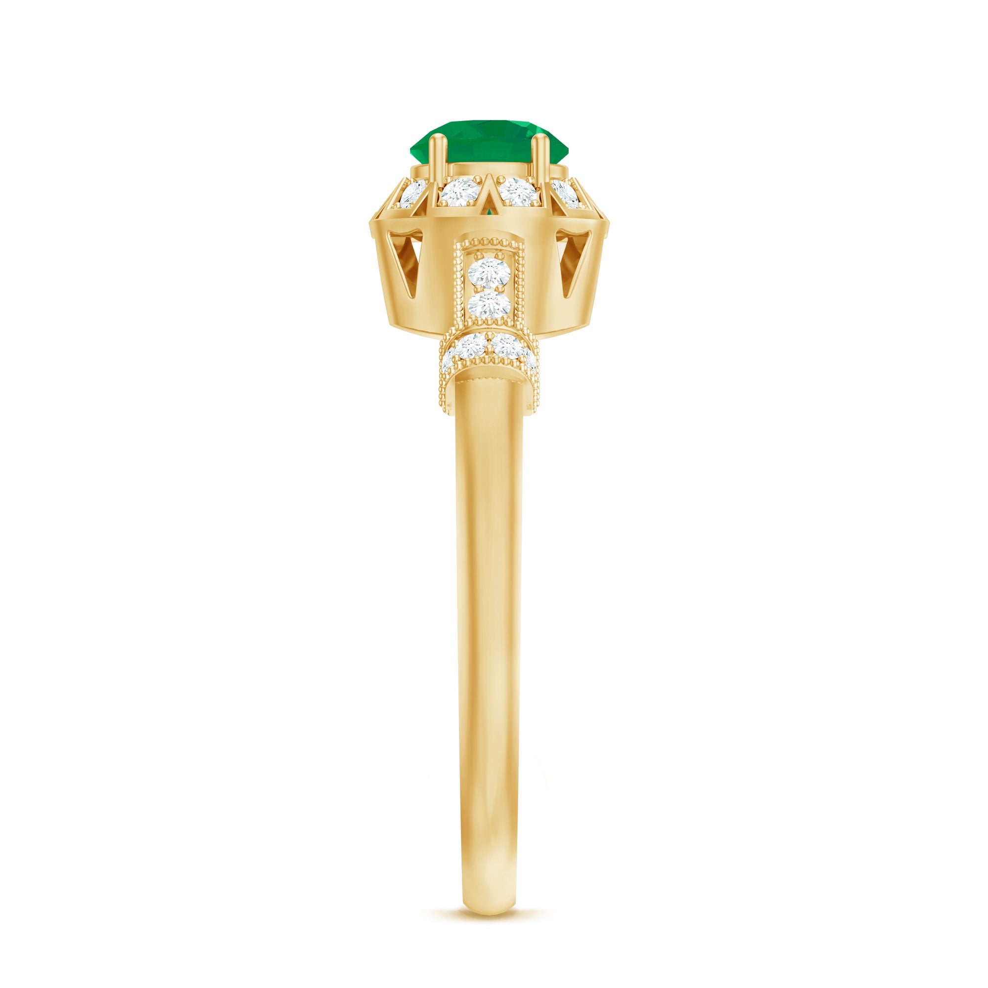 Rosec Jewels-Vintage Inspired Emerald Engagement Ring with Diamond