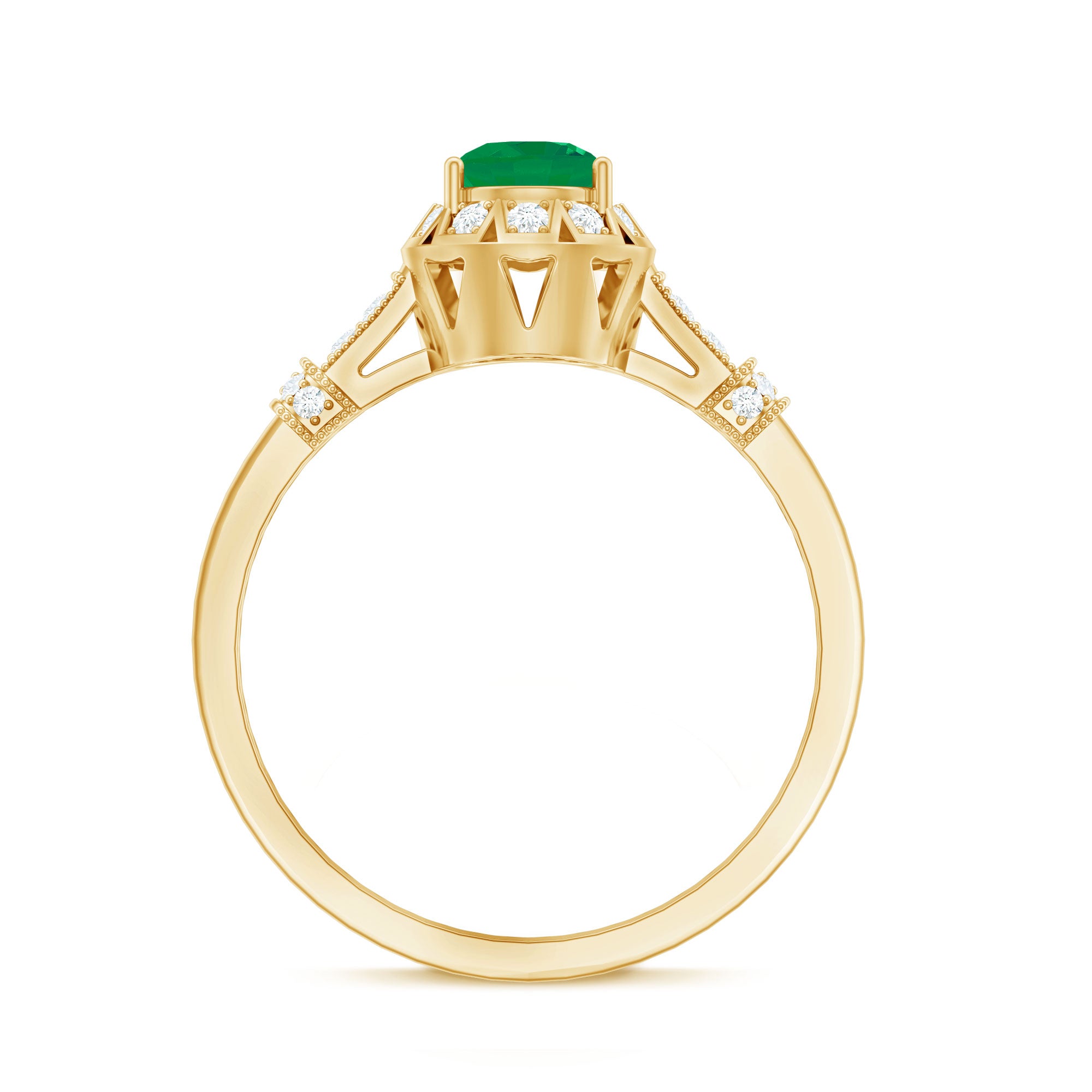 Rosec Jewels-Vintage Inspired Emerald Engagement Ring with Diamond