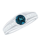 Rosec Jewels-Genuine London Blue Topaz Engagement Ring with Diamond Side Stones