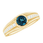 Rosec Jewels-Genuine London Blue Topaz Engagement Ring with Diamond Side Stones