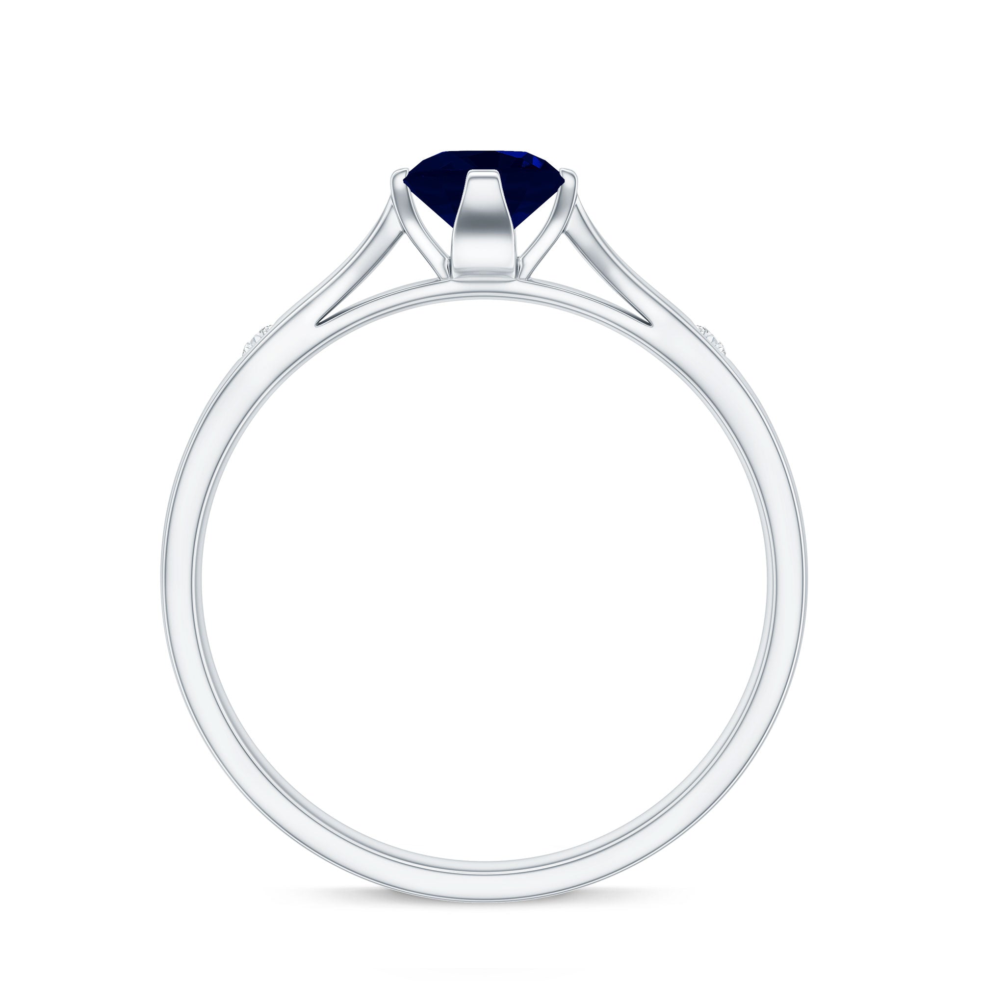 Round Cut Certified Blue Sapphire Promise Ring with Diamond AAA - Rosec Jewels