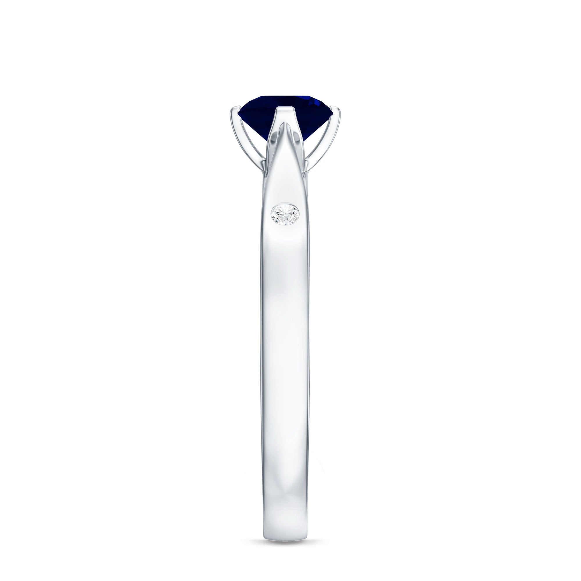Round Cut Certified Blue Sapphire Promise Ring with Diamond AAA - Rosec Jewels
