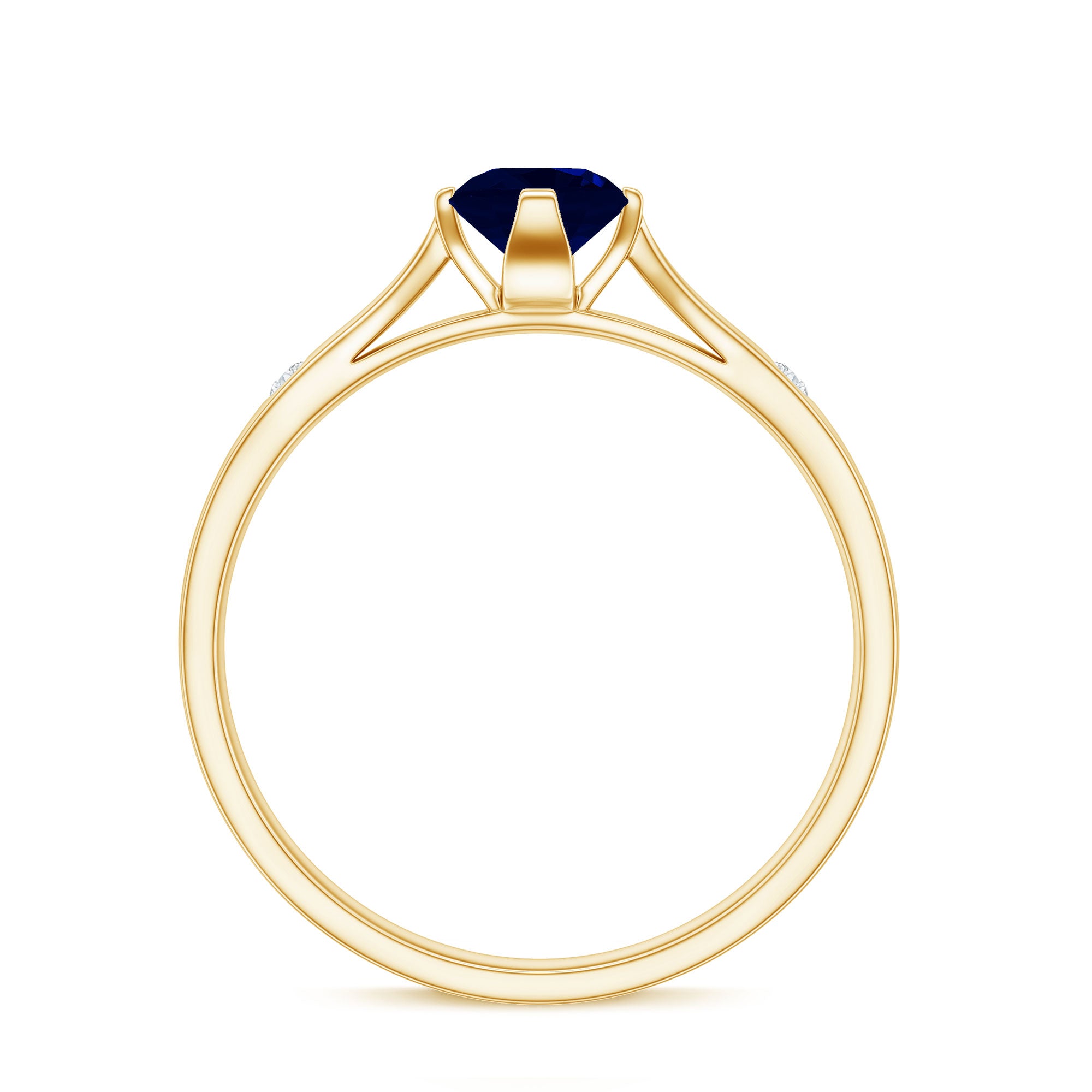 Round Cut Certified Blue Sapphire Promise Ring with Diamond AAA - Rosec Jewels