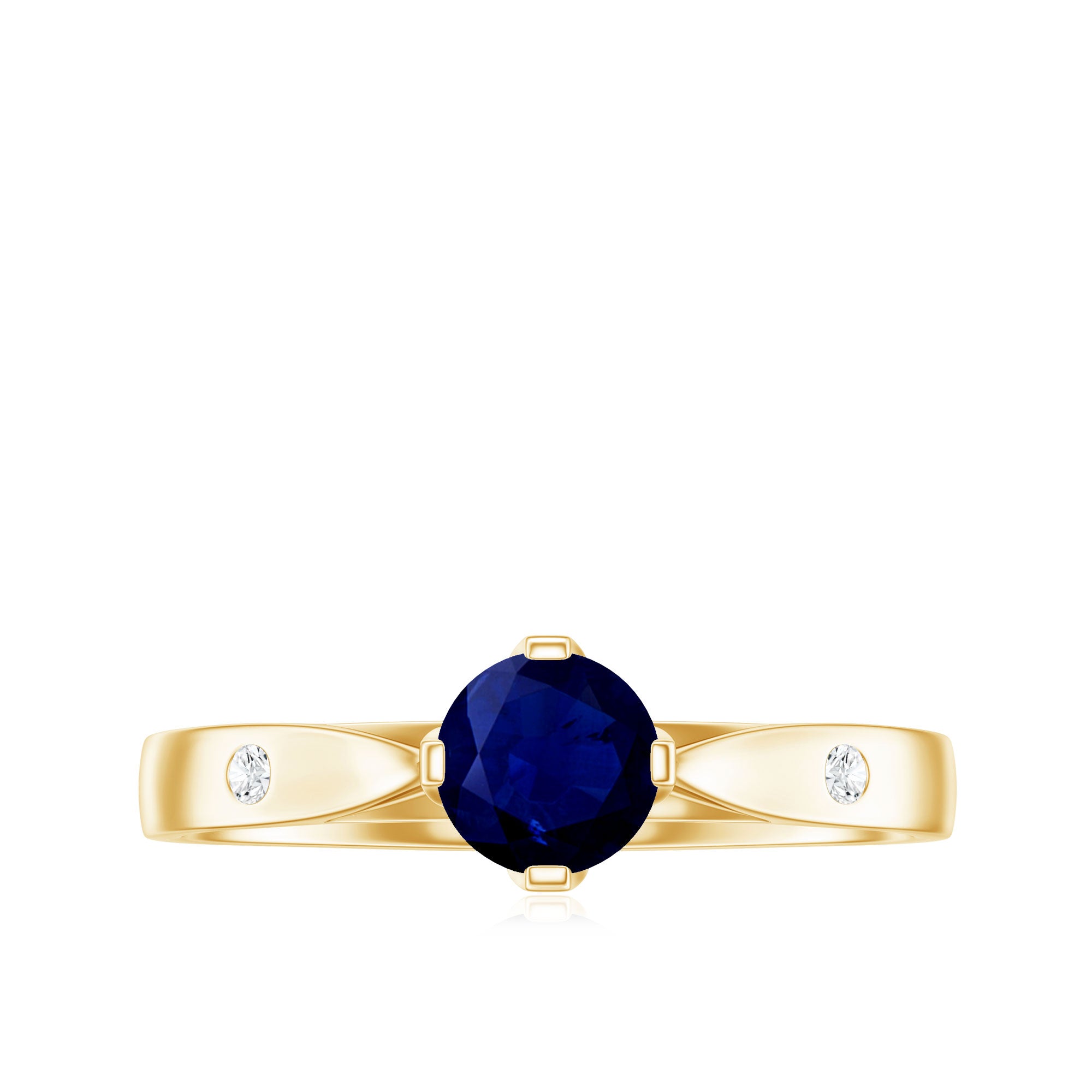 Round Cut Certified Blue Sapphire Promise Ring with Diamond AAA - Rosec Jewels