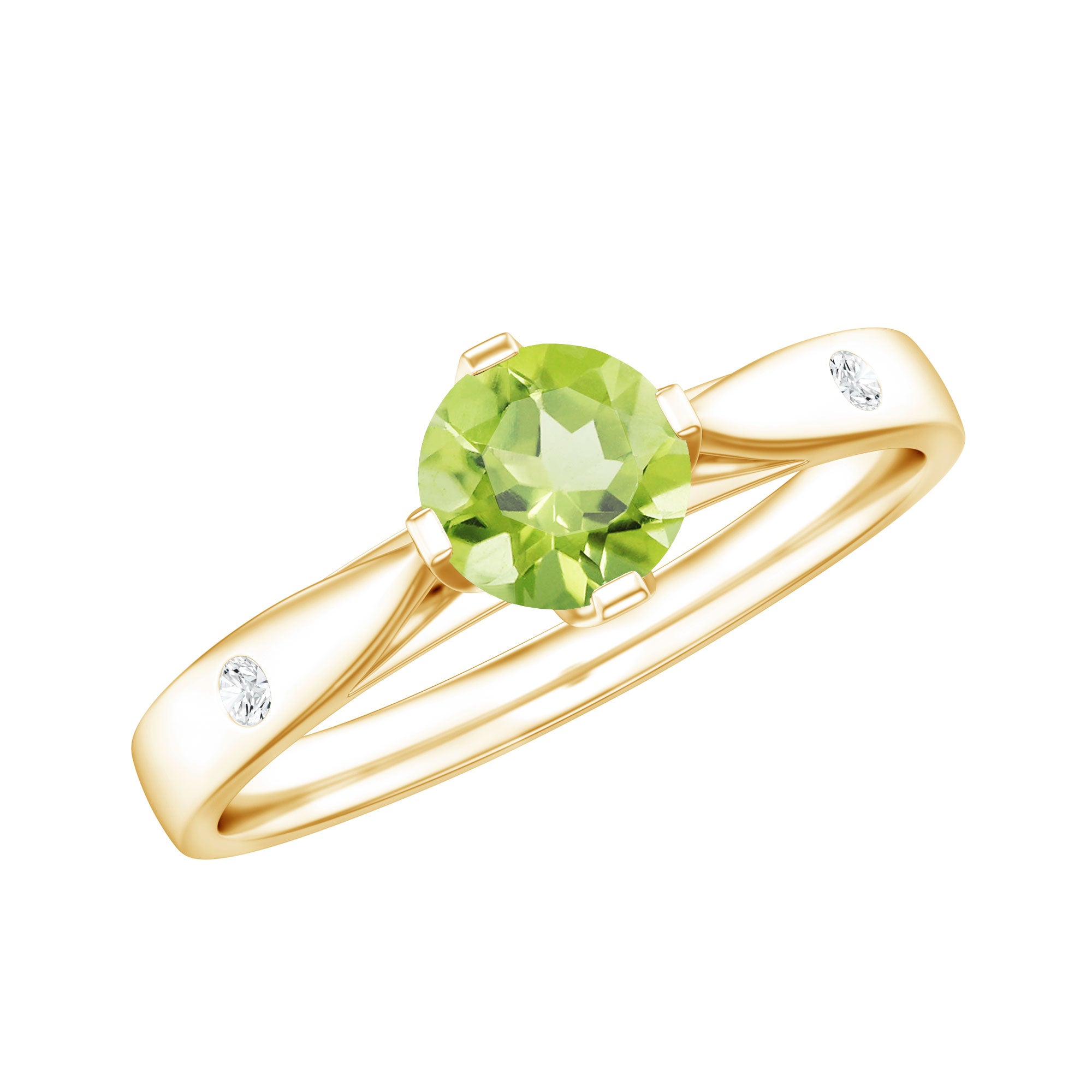 Natural 0.5 Carat Peridot Promise Ring with Diamond AAA - Rosec Jewels