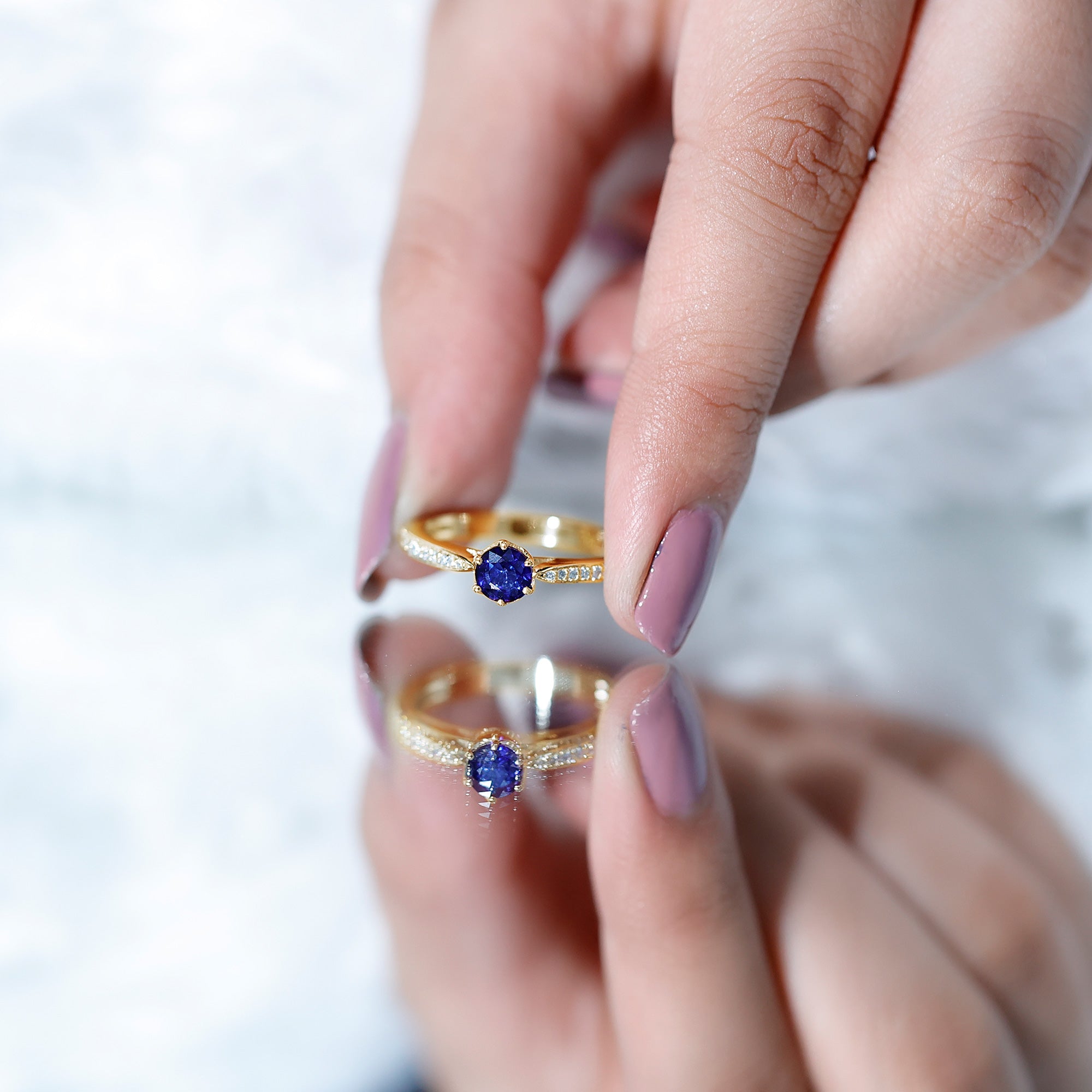 Natural 0.9 Carat Blue Sapphire Engagement Ring with Diamond AAA - Rosec Jewels