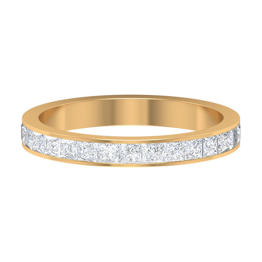 Princess Cut Moissanite Half Eternity Band Ring in Channel Setting Moissanite - ( D-VS1 ) - Color and Clarity - Rosec Jewels