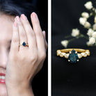 1 Carat Pear Shaped London Blue Topaz Teardrop Engagement Ring with Diamond AAA - Rosec Jewels