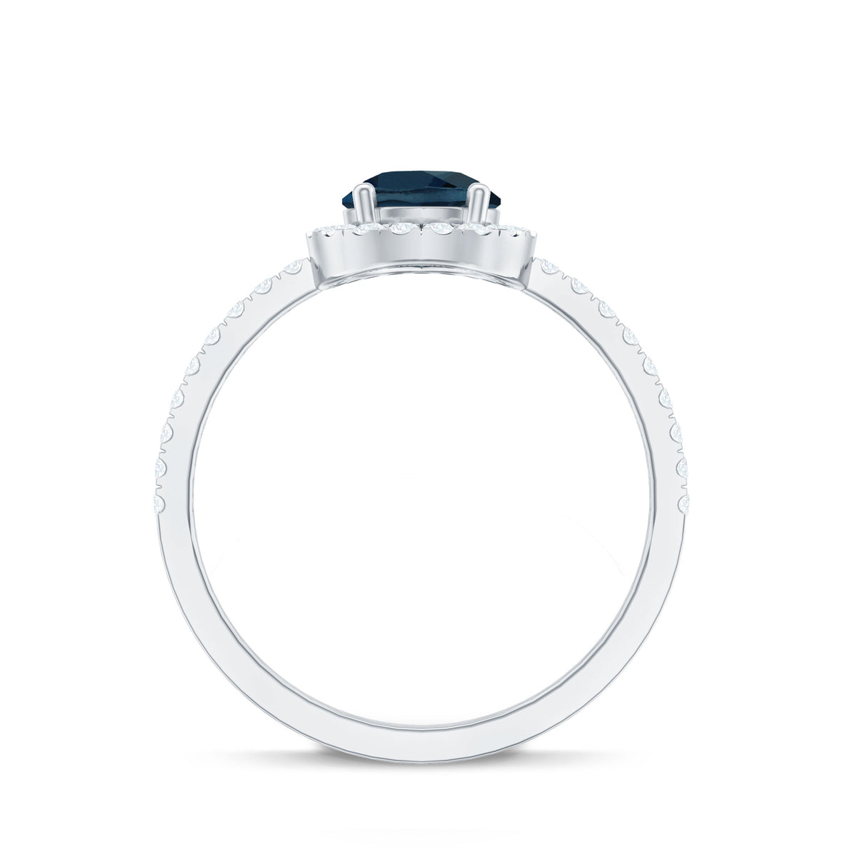 0.7 Carat Pear Shape London Blue Topaz Teardrop Engagement Ring with Diamond Halo AAA - Rosec Jewels