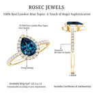 0.7 Carat Pear Shape London Blue Topaz Teardrop Engagement Ring with Diamond Halo AAA - Rosec Jewels