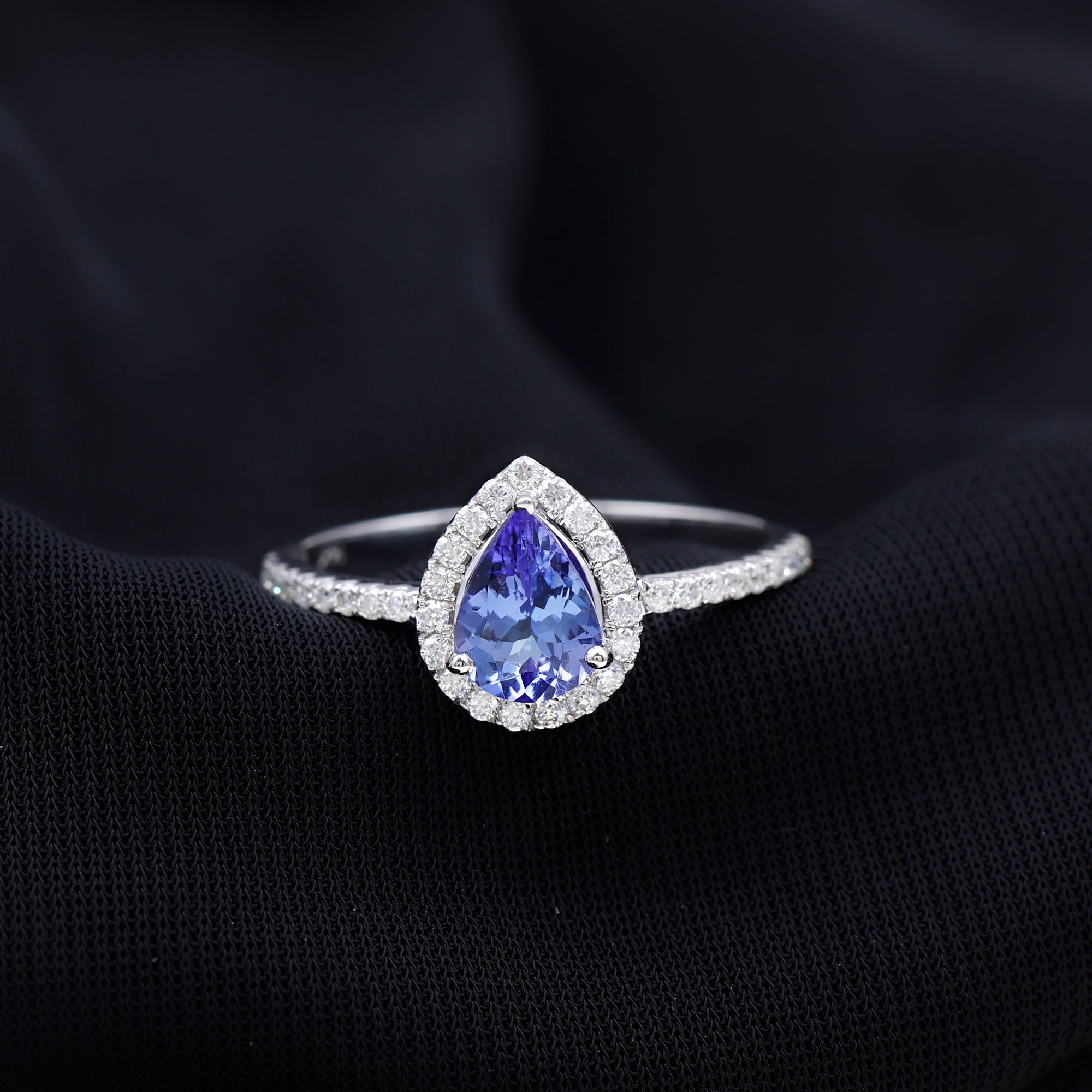 1.35 Carat Tanzanite Classic Engagement Ring with Diamond Halo AAA - Rosec Jewels