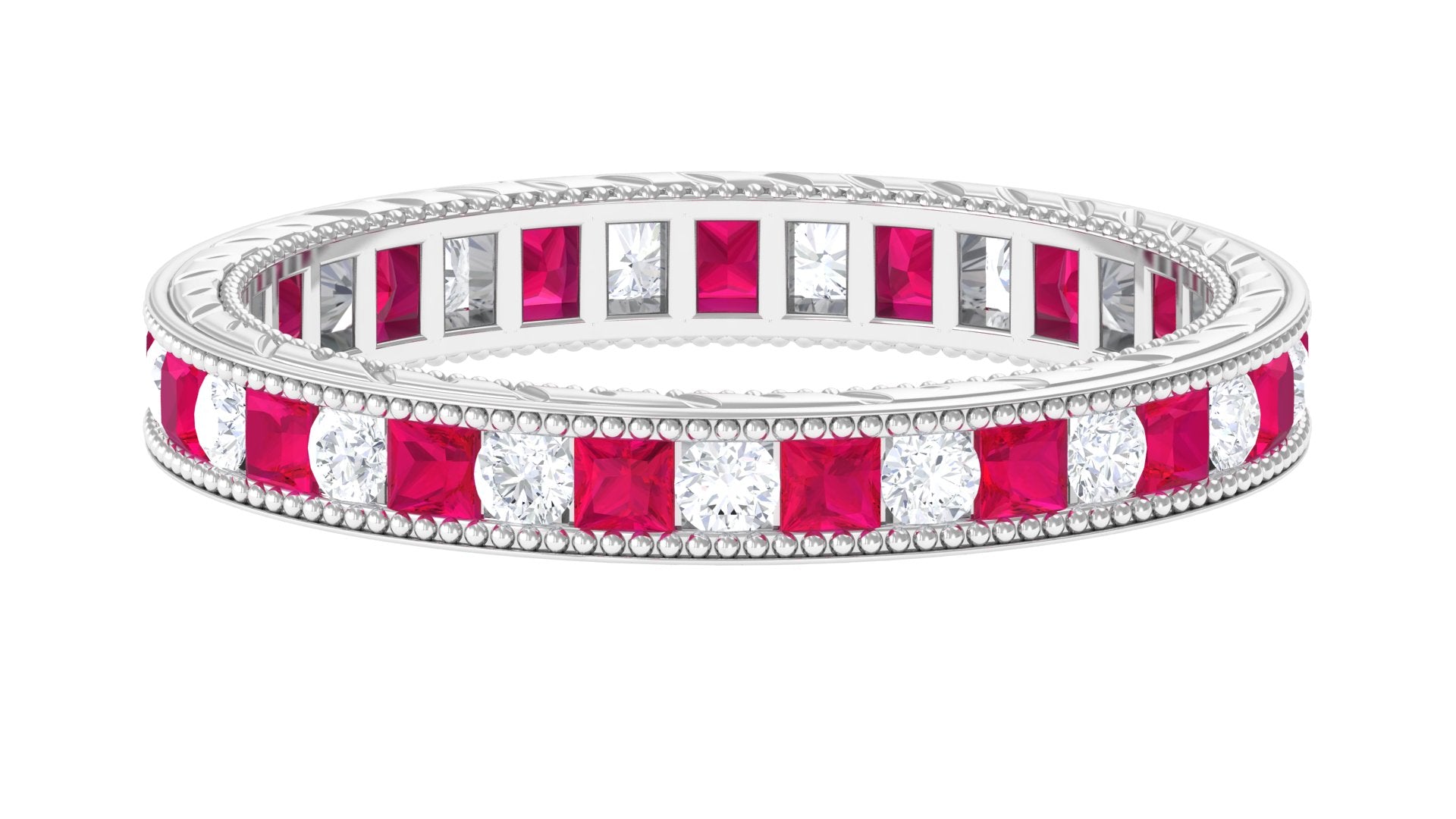Certified Natural Princess Cut Ruby Eternity Ring with Moissanite AAA - Rosec Jewels