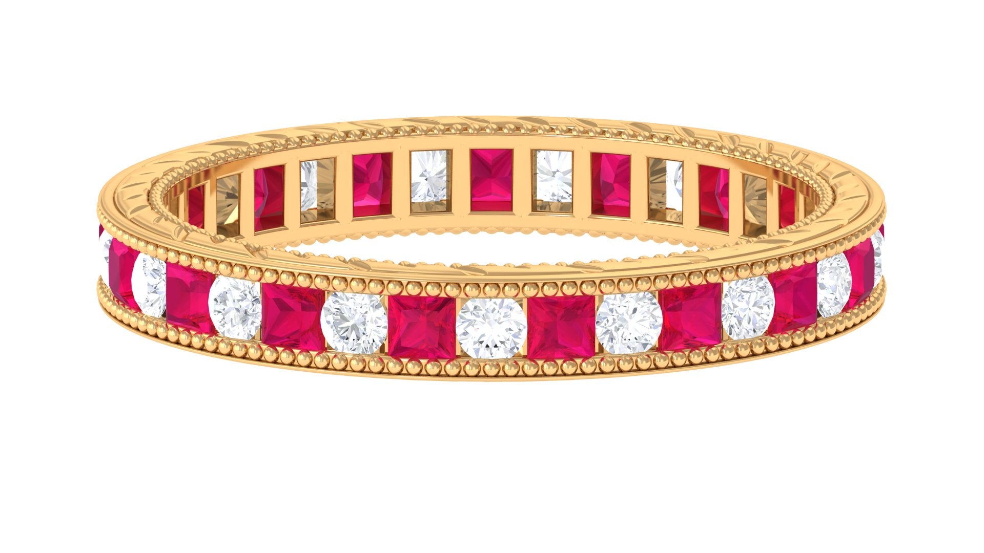 Certified Natural Princess Cut Ruby Eternity Ring with Moissanite AAA - Rosec Jewels