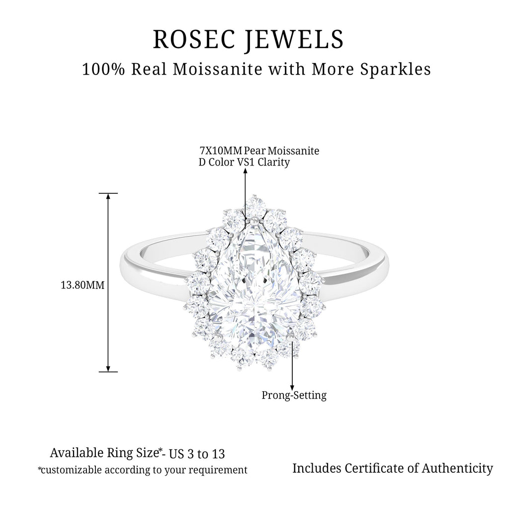 Pear Cut Moissanite Halo Engagement Ring Moissanite - ( D-VS1 ) - Color and Clarity - Rosec Jewels