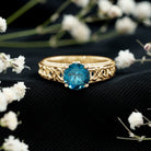 7mm Round London Blue Topaz Vintage Engagement Ring with Celtic Style Band AAA - Rosec Jewels