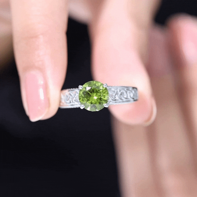 Rosec Jewels-Real 2 Carat Peridot Celtic Knot Engagement Ring with Surprise Diamond