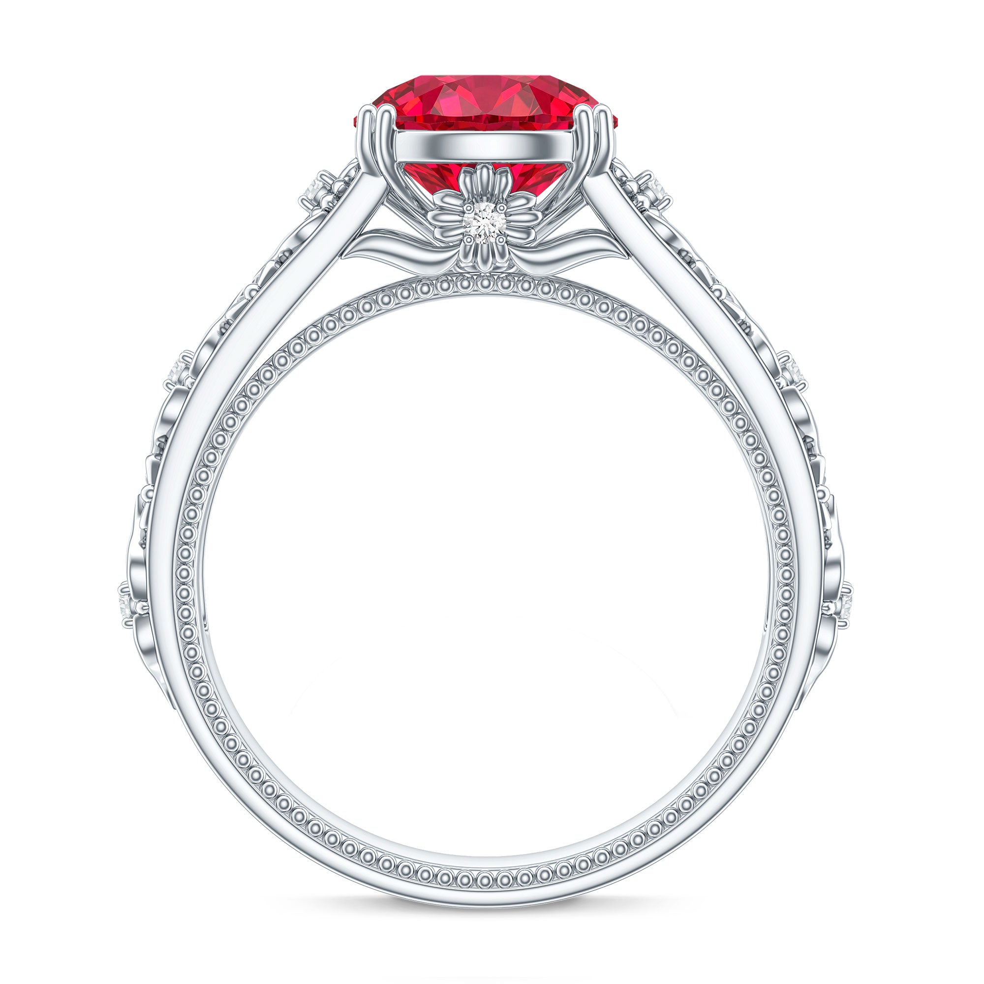 Vintage Inspired Lab Created Ruby Solitaire Engagement Ring AAAA - Rosec Jewels