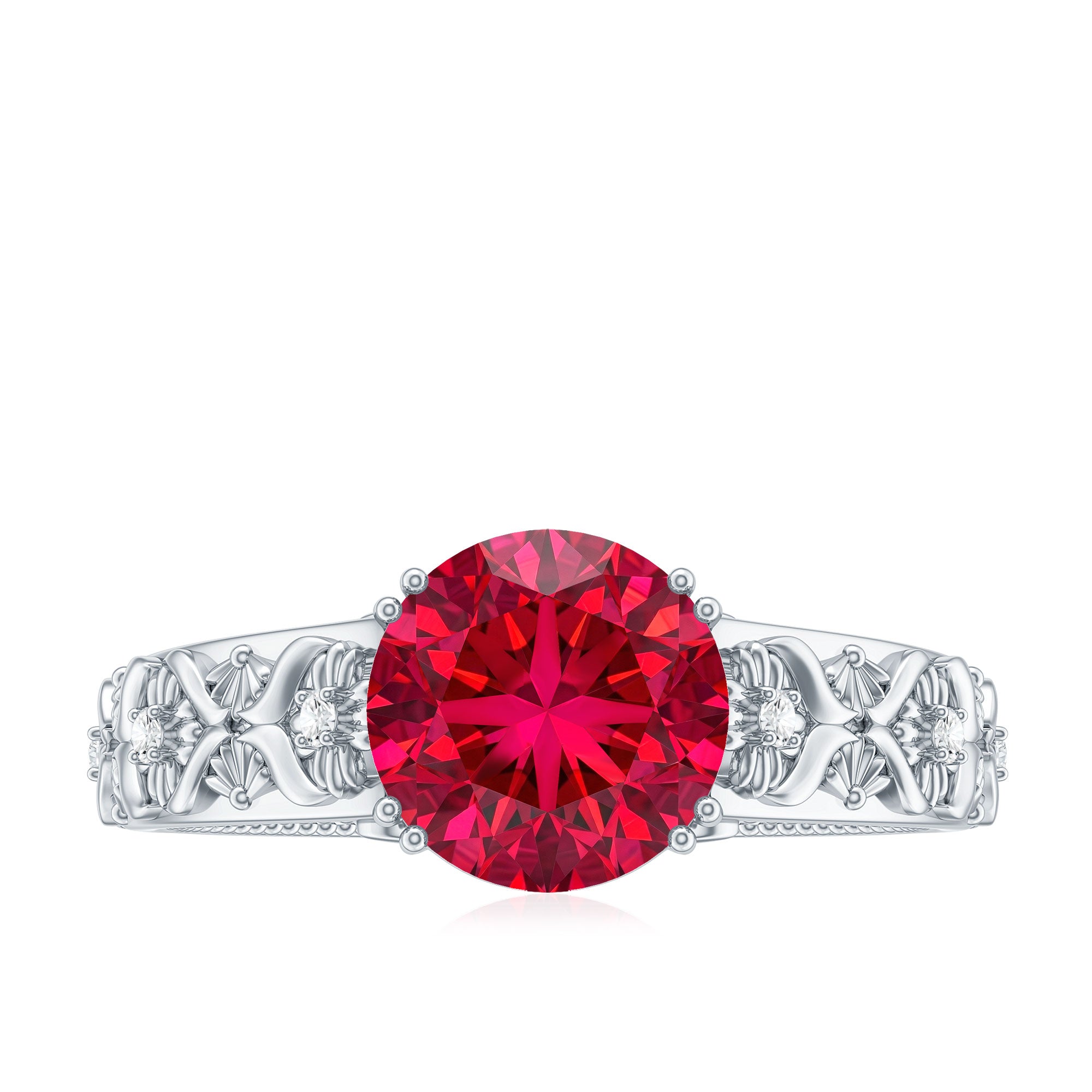 Vintage Inspired Lab Created Ruby Solitaire Engagement Ring AAAA - Rosec Jewels