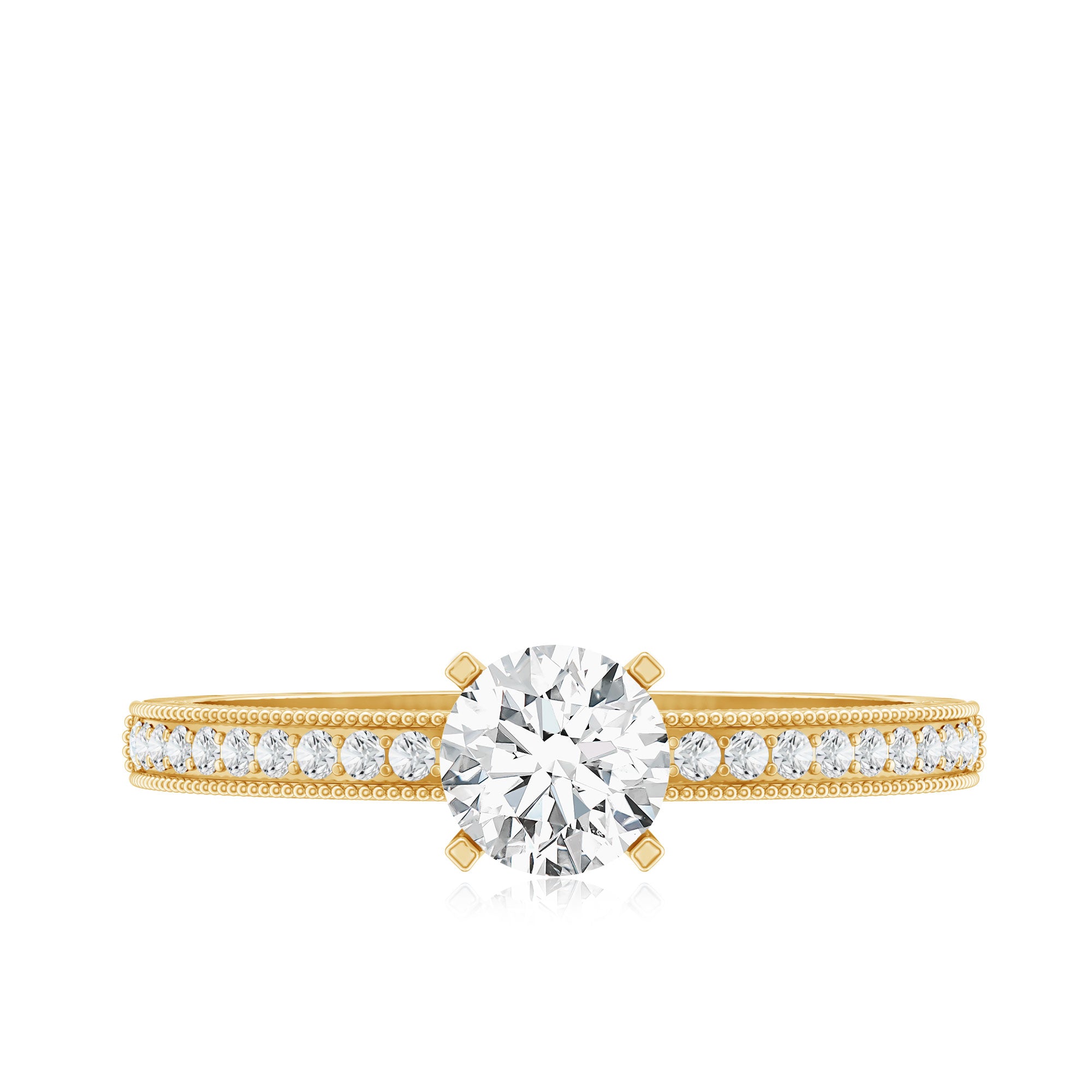 5 MM Moissanite Solitaire Engagement Ring with Milgrain D-VS1 - Rosec Jewels