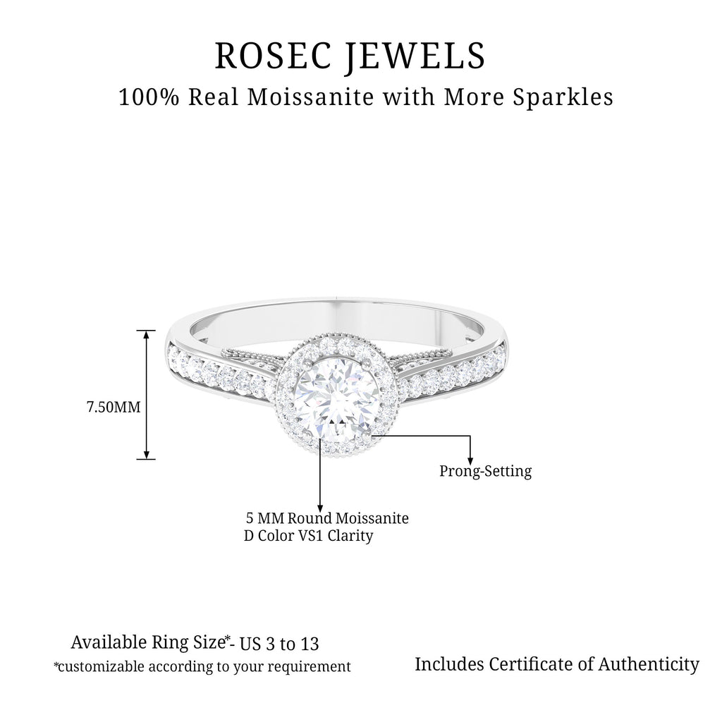 Vintage Moissanite Crown Engagement Ring Moissanite - ( D-VS1 ) - Color and Clarity - Rosec Jewels