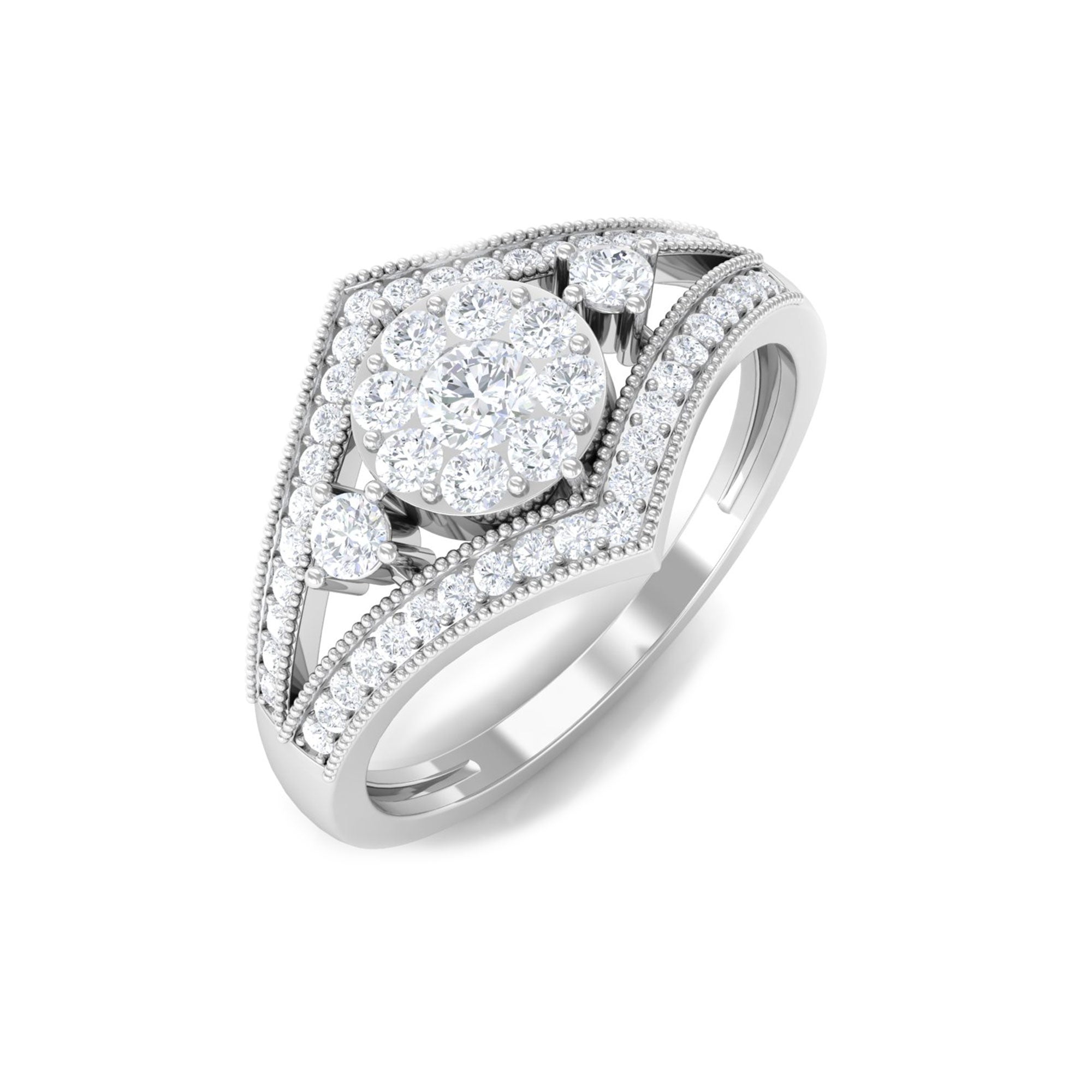 Round Diamond Vintage Bridal Ring with Diamond Accent Diamond - ( HI-SI ) - Color and Clarity - Rosec Jewels
