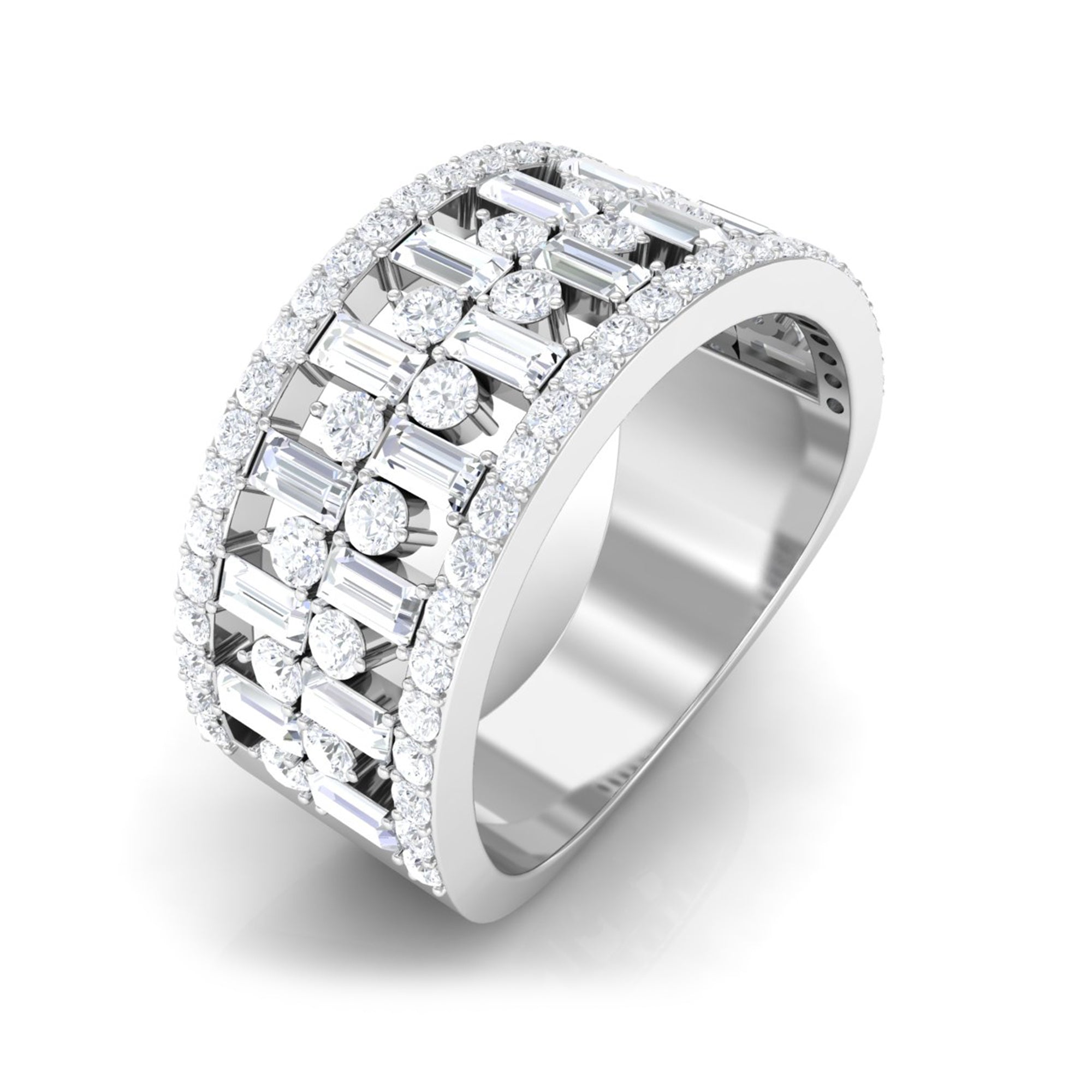 Rosec Jewels-Designer Round and Baguette Cut Zircon Wedding Band