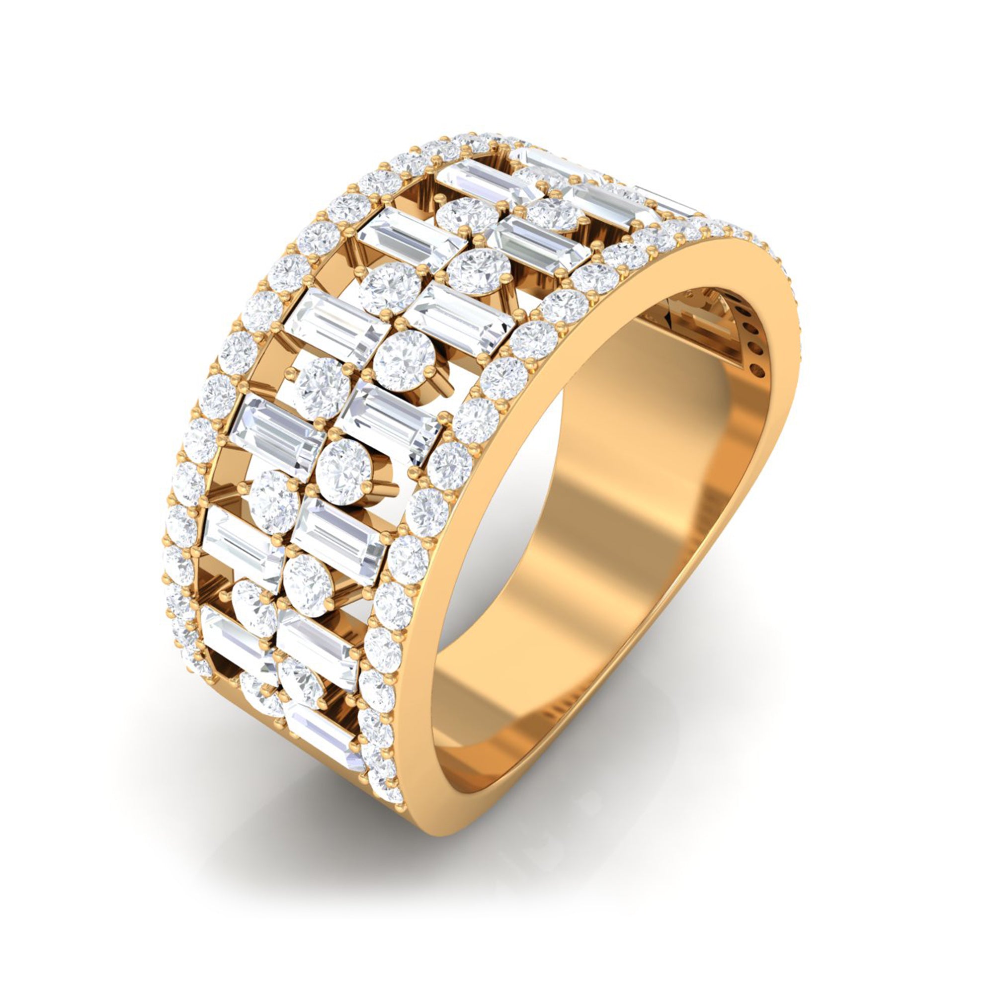 Rosec Jewels-Designer Round and Baguette Cut Zircon Wedding Band