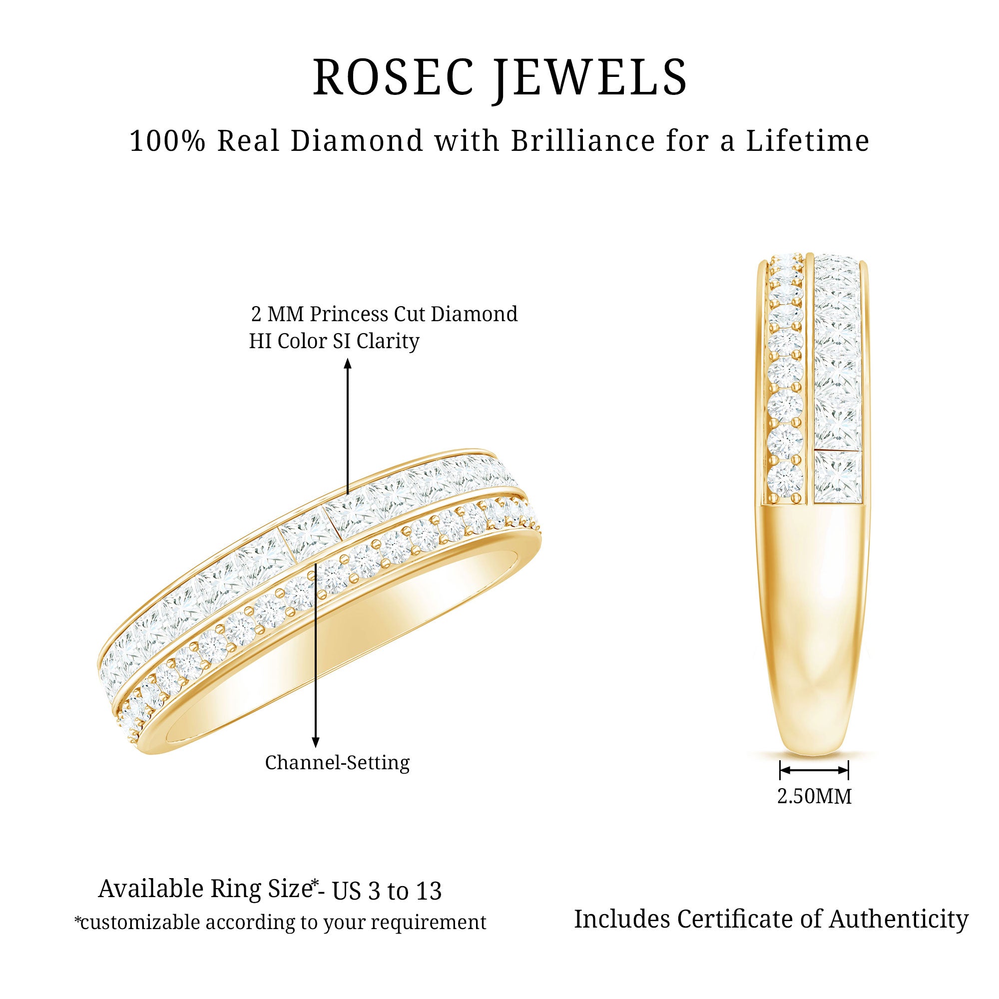 Certified Real Diamond Half Eternity Wedding Band Natural - ( HI-SI ) - Rosec Jewels