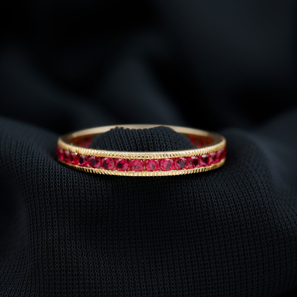 Ruby Eternity Ring with Milgrain Detailing Ruby - ( AAA ) - Quality - Rosec Jewels