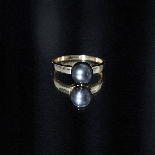 Handpicked Natural Black Pearl Solitaire Engagement Ring With Certificate AAA - Rosec Jewels