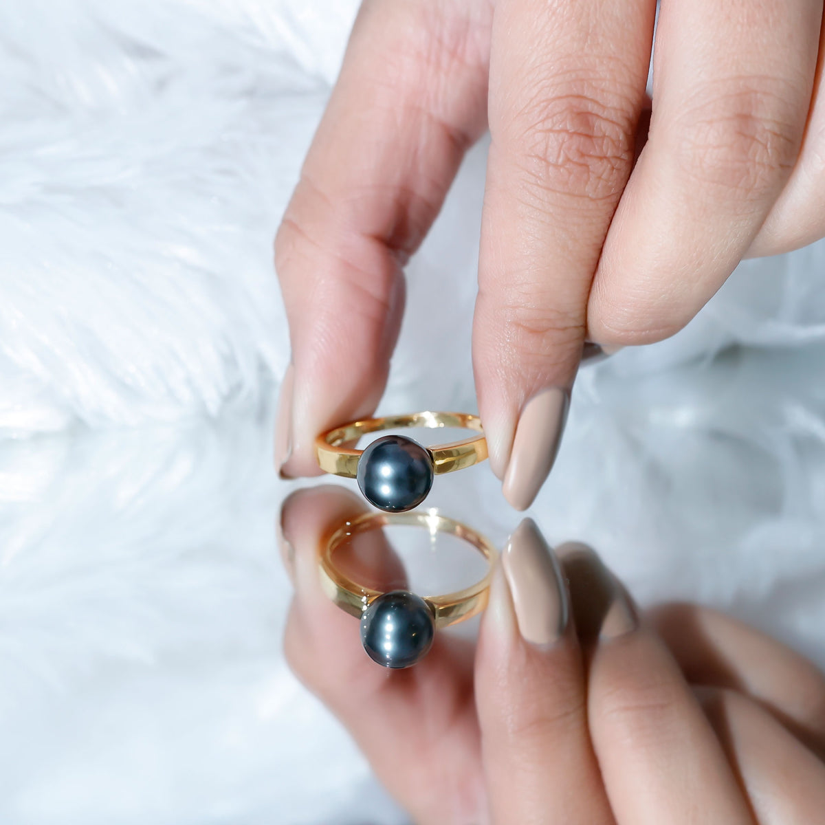 Handpicked Natural Black Pearl Solitaire Engagement Ring With Certificate AAA - Rosec Jewels