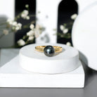Handpicked Natural Black Pearl Solitaire Engagement Ring With Certificate AAA - Rosec Jewels