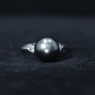 Round Tahitian Pearl Solitaire Engagement Ring with Moissanite AAA - Rosec Jewels