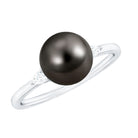 Round Tahitian Pearl Solitaire Engagement Ring with Moissanite AAA - Rosec Jewels